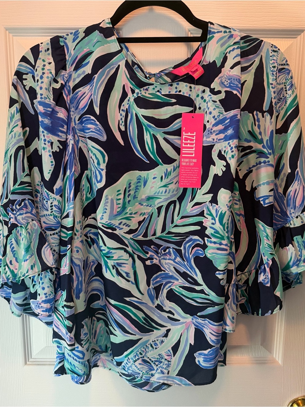 NWT LILLY PULITZER LILEEZE Francis Top High Tide Navy Ready Set Gecko